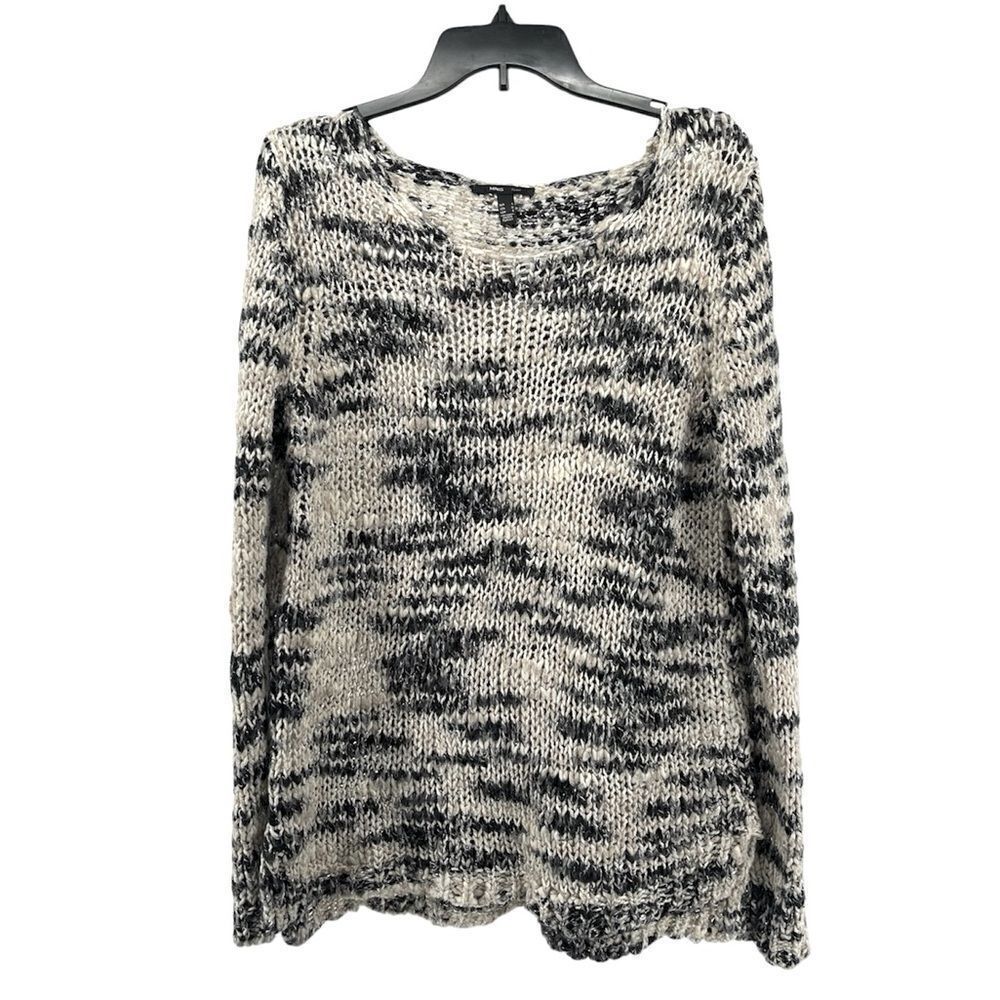 Mango MNG Suit Women’s Black Creme Metallic Marled Open Knit Pullover Sweater M